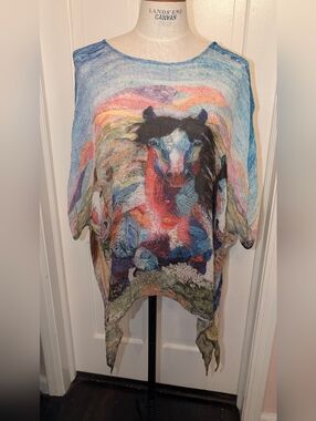 vintage sterling Horse Print Women's Top - Multicolor